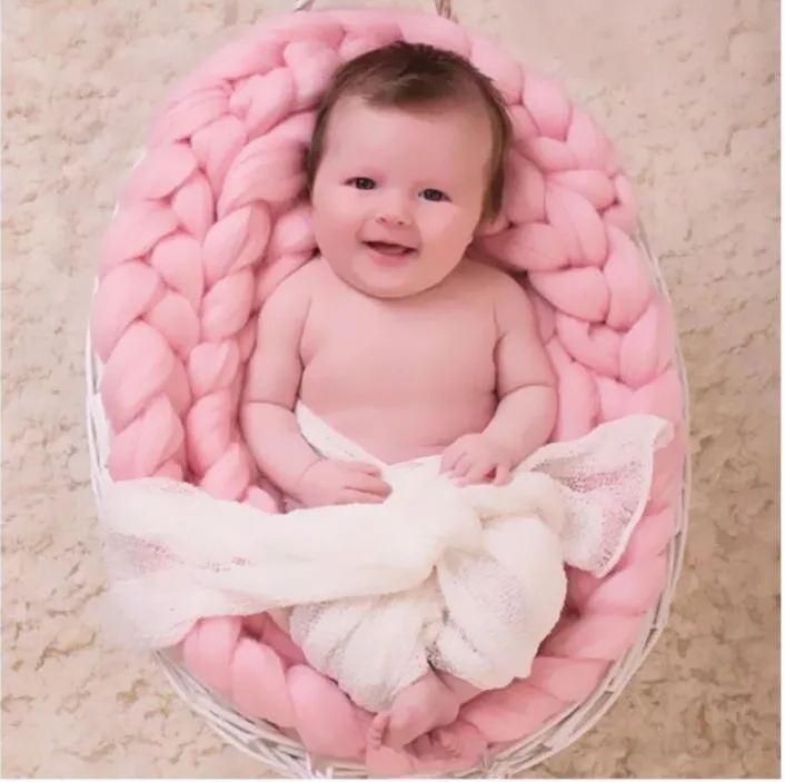 Hand-woven Woven Blankets for Newborn Babies Thick Warmth Twisted Blanket Photography Props Soft Fluffy Merino Wool | Дом и сад