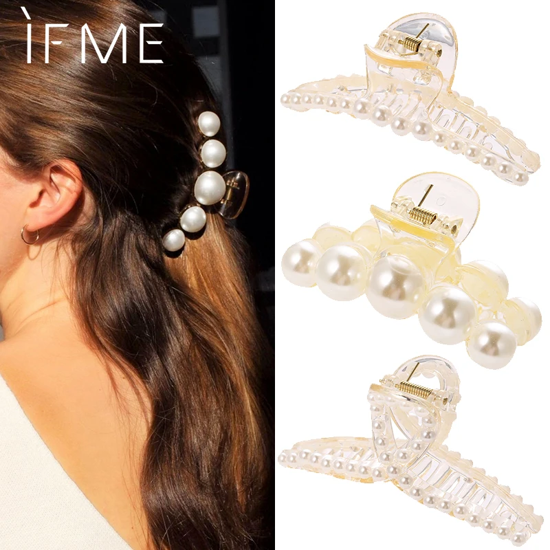Женская заколка краб для волос IF ME большая Заколка пряжка с жемчугом аксессуар