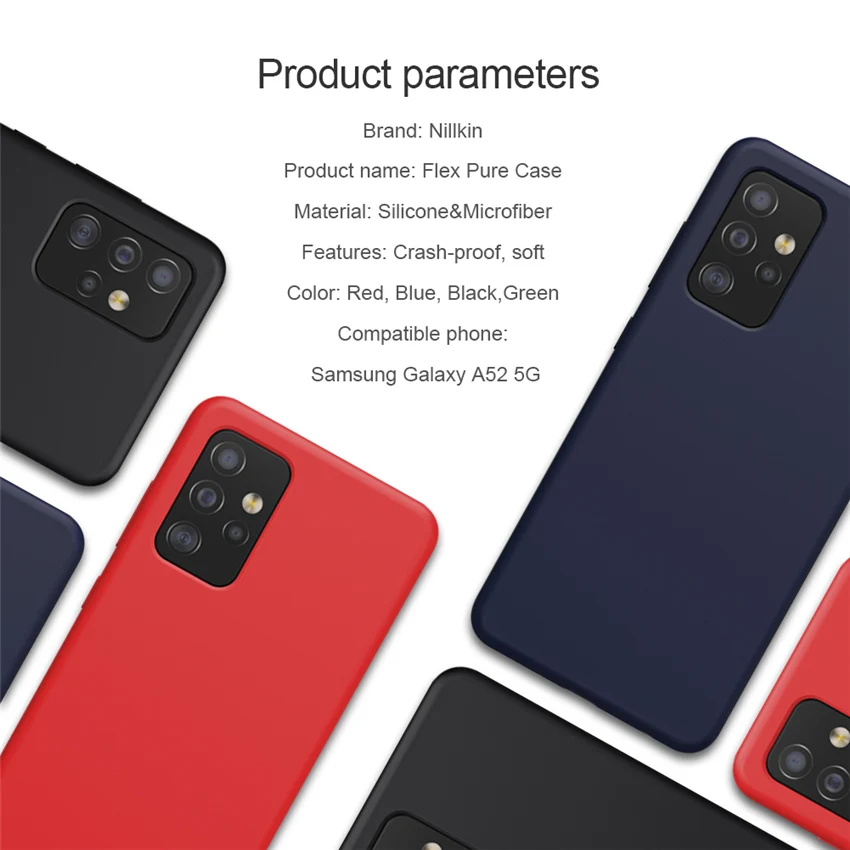 

For Samsung Galaxy A52 5G Case NILLKIN Silicone Fitted Case Cover Flex Pure Case Anti-Fingerprint Cover For Samsung A52 5G