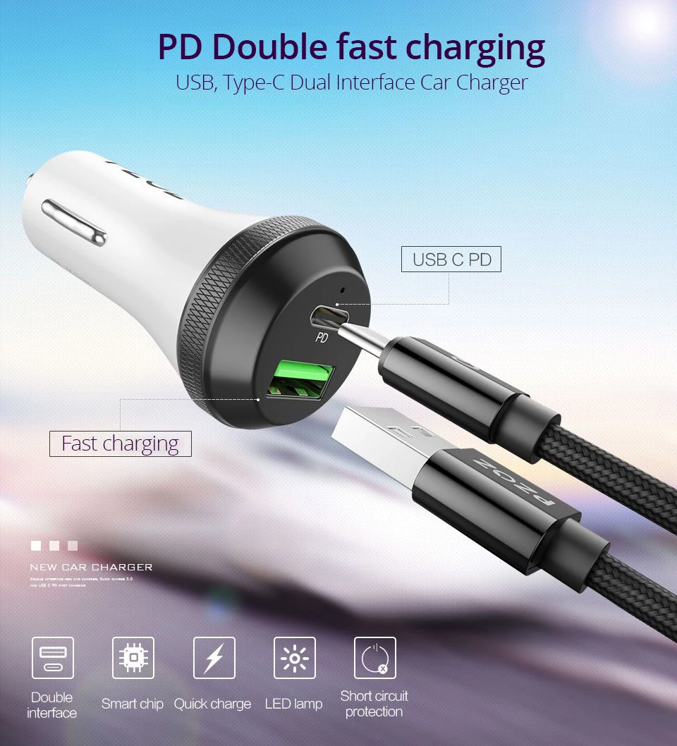 PZOZ PD автомобильное зарядное устройство 18 Вт 36 Вт двойной USB зарядный телефон адаптер для автомобиля Быстрая зарядка 3,0 для iPhone X 8 Plus samsung Xiaomi автомобильное зарядное устройство