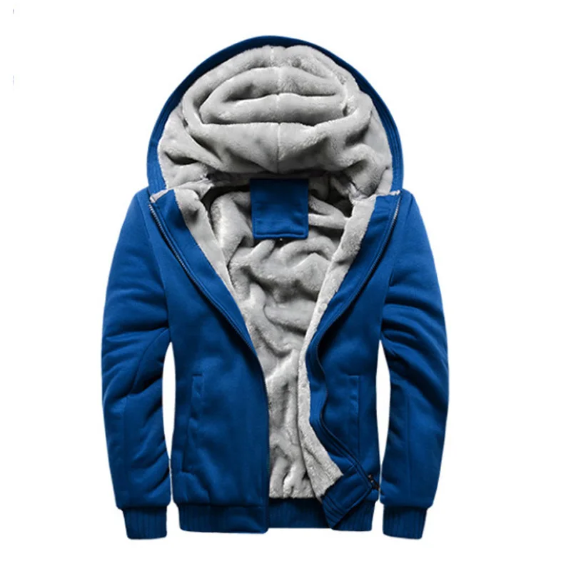 Зимняя мужская флисовая куртка толстая однотонная на молнии с капюшоном Осенний