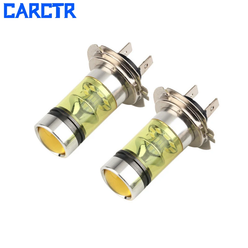 

CARCTR 1 Pair Led Fog Lights Car Headlight High Power LED Fog Light H7 Bulbs 4300K 100W 2835 Gold Light Car Fog Lamps 60002