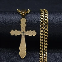stainless steel long catholic bible cross chain necklaces womenmen gold color long necklace jewelry croix chretienne n2237s05