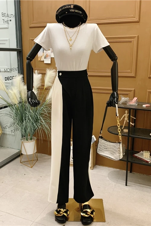 

2021 Spring and Summer New Color Matching Casual Pants Wide Leg Women's Ins Slimming Pants Female High Waist Trousers