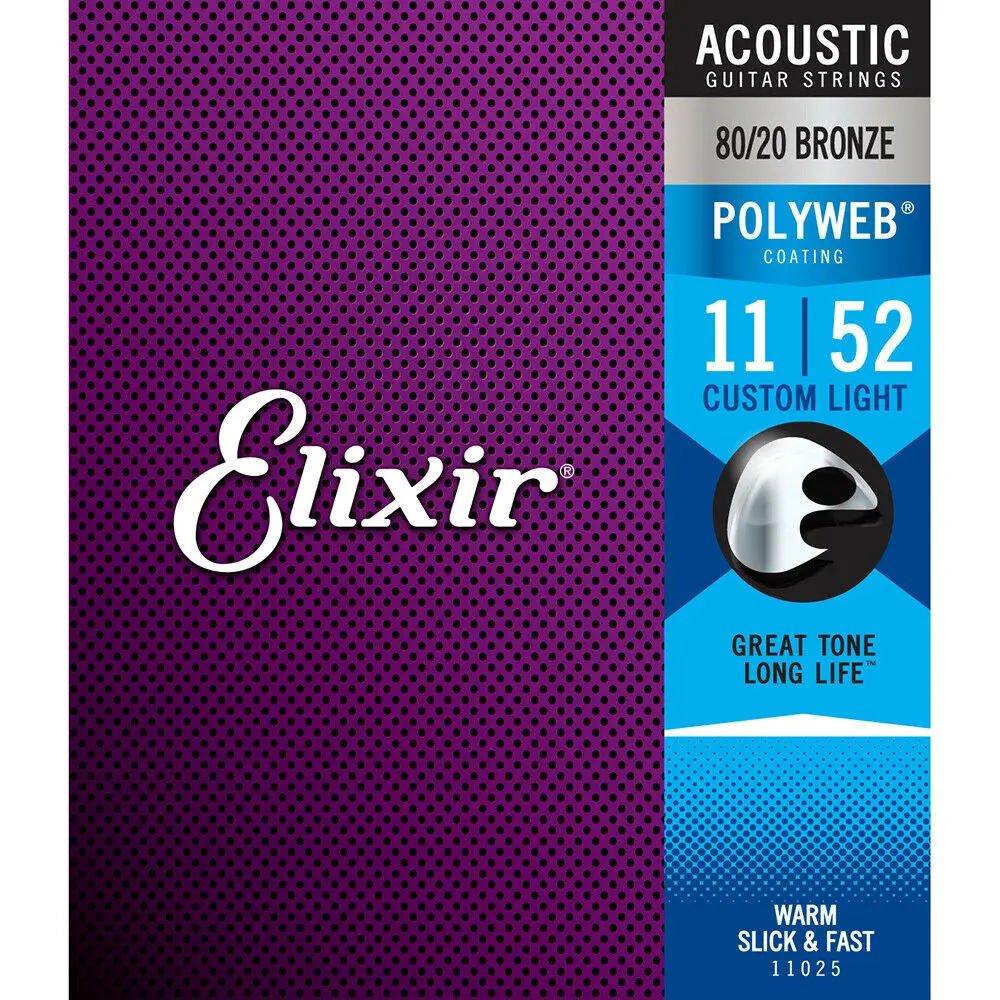 

Elixir 11025 Polyweb Coating 80/20, бронзовые струны из нержавеющей стали для акустической гитары 011-052