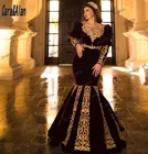 Традиционное вечернее платье-Русалка цвета Бургунди, с длинными рукавами и аппликацией, бархатные платья для выпускного вечера в албанском стиле, robe de mariage