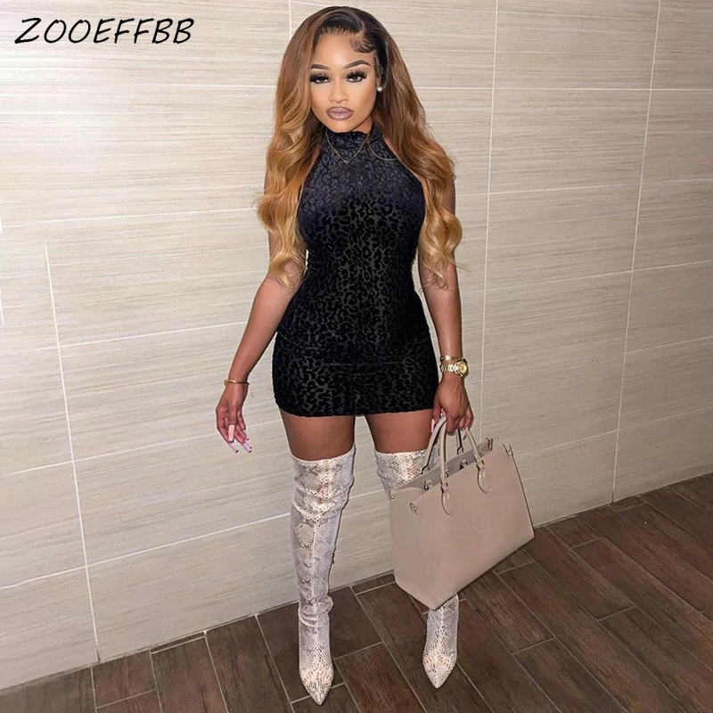 

ZOOEFFBB Print See Through Bodycon Mini Dress Sleeveless Sexy Club Outfits for Women Birthday Party Wear Off Shoulder Dresses