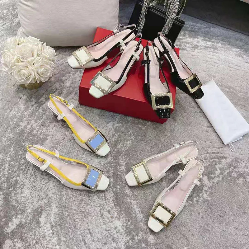 

Luxury 2021 New Color Matching Women's Shoes Women's Thick Mid-heeled Sandals With Square Buckle And Square Toe High Heels