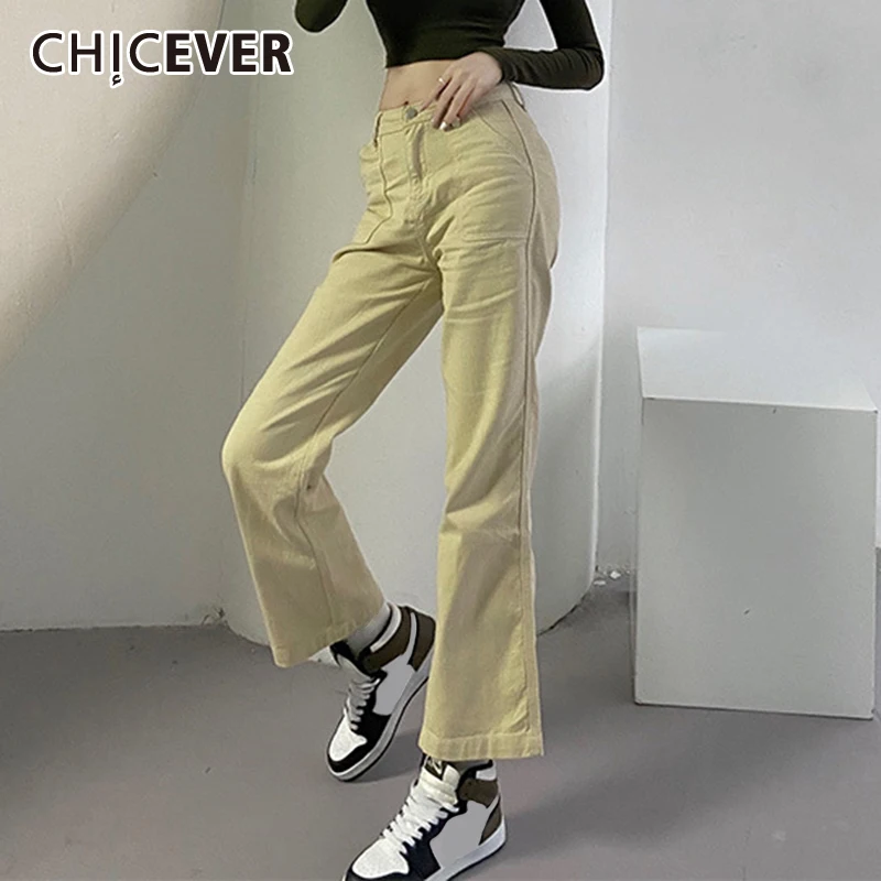 

CHICEVER корейские свободные модные женские брюки с высокой талией Длинные прямые повседневные джинсы мешковатые джинсы женская модная одежда...
