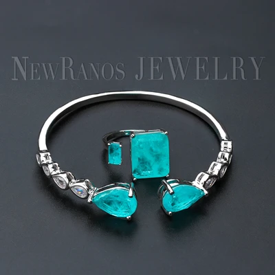 ring-bracelet Newranos синий Pedra Fusion камень ювелирный набор Шарм браслет и квадратный Стад Комплект сережек для женщин модные ювелирные изделия SFX0012604 - Окраска металла: ring-bracelet