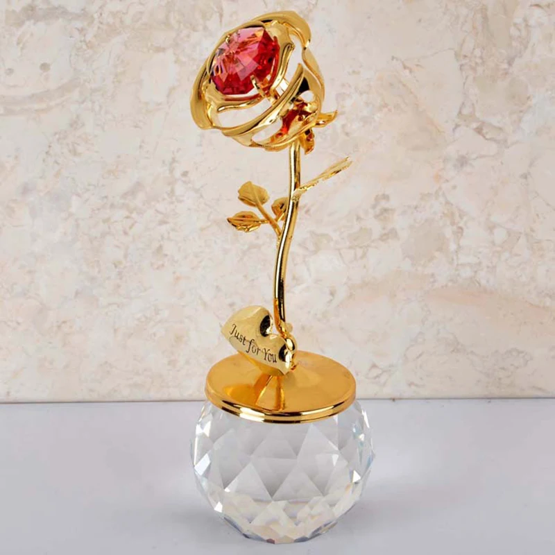 

24K Crystal Rose With Base Wedding Gifts/Electroplated Crystal Rose For Valentine's Day Gift Home Decoration Craft