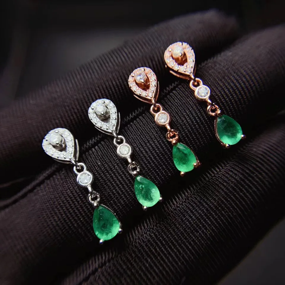 

Natural Real Emerald Earring 925 Silver sterling Fine Charm Jewelry for Women Wedding Party Earring