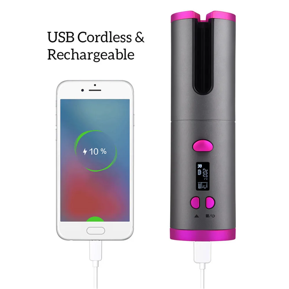 

Automatic Hair Curler Iron Wireless Curling Iron LCD Display Ceramic Curly Air Curler USB Rechargeable Curler Air Curling Wand
