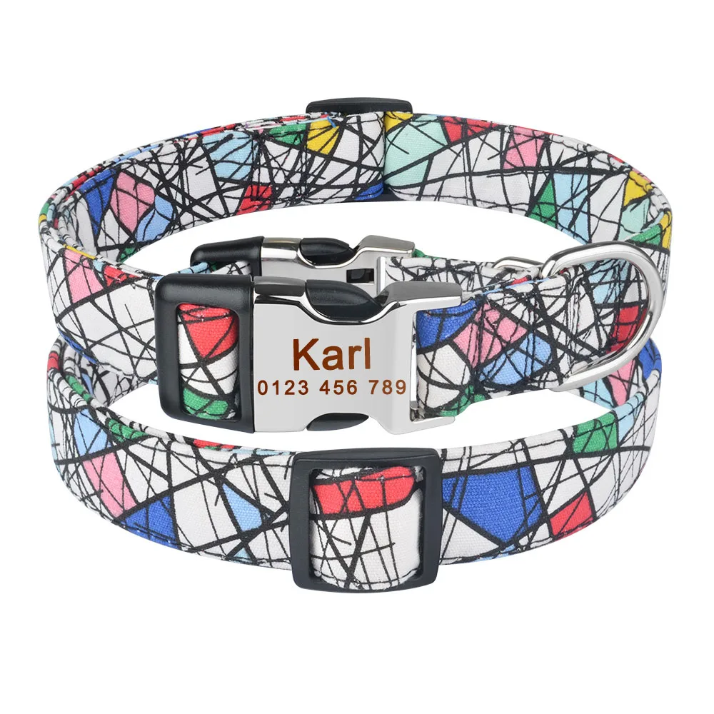 Collar personalizado de nailon para perros, productos para mascotas, peque&ntilde;os, medianos y grandes, con grabado de nombre y etiqueta de identificaci&oacute;n, 5 piezas-2