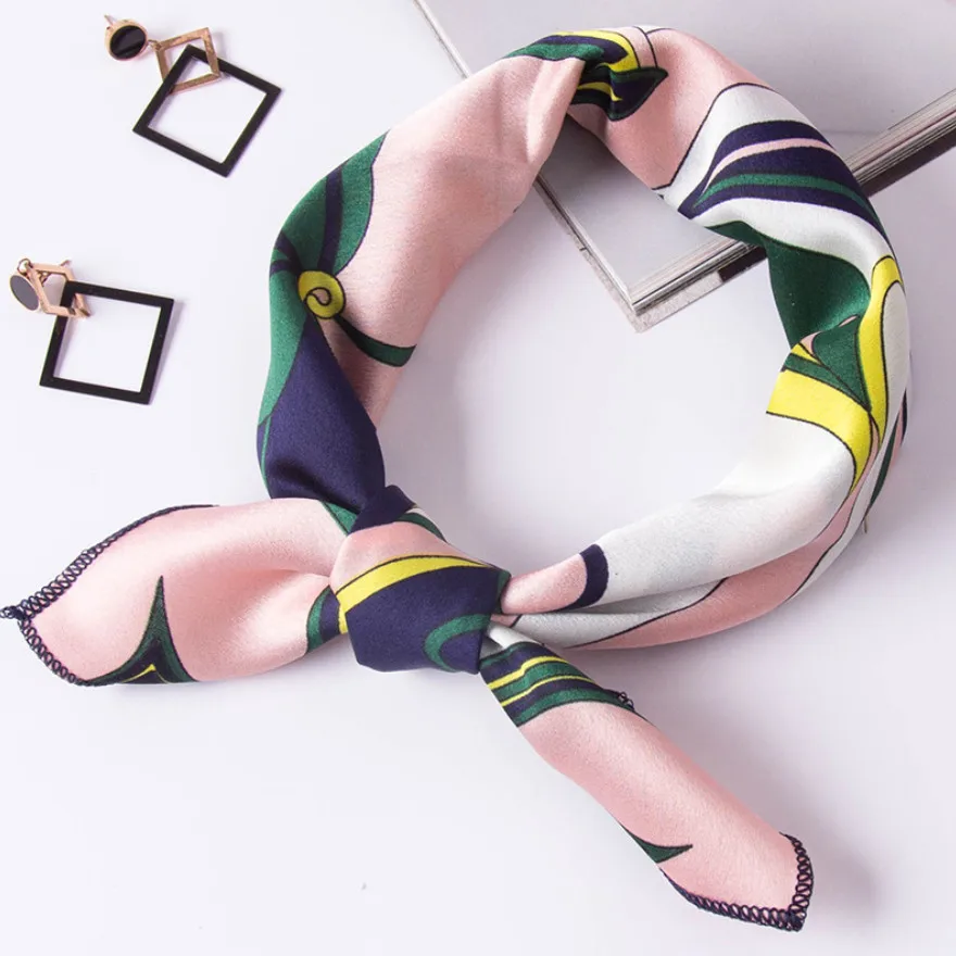 

50*50 CM Women Square Silk Scarf Luxury Designer Print Neck Head Scarfs Office Lady Hair Kerchief Shawl Head Tie Handkerchief