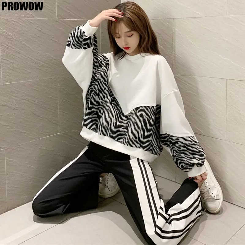 

Korean Ladies Loose Leopard Stitching Sweatshirt Winter Fashion Harajuku Women'S Warm Padded Pullover 2020 Lady Long Sleeve Top