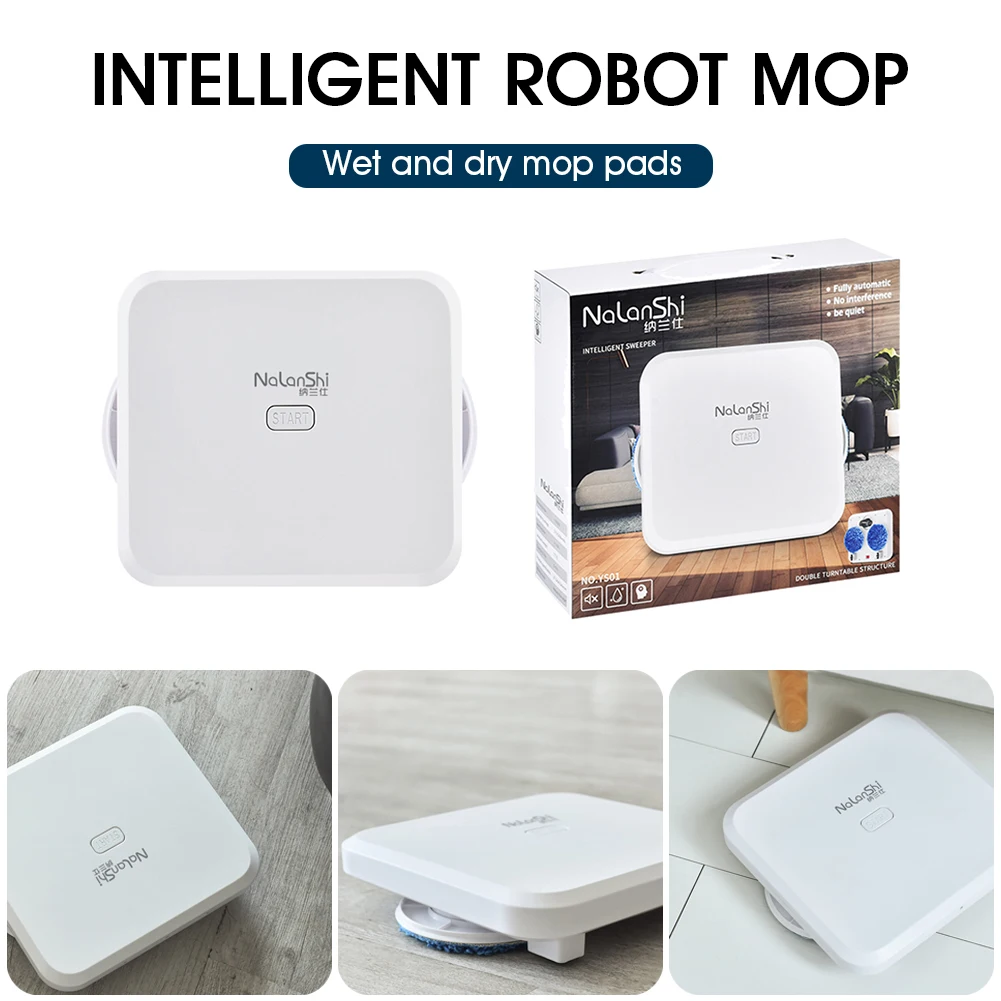 

Rechargeable Mopping Machine with 2 Pairs Pads Floor Sweeping Robot 2 In 1 Dry and Wet Use Robot Mop Automatic Floor Cleaner