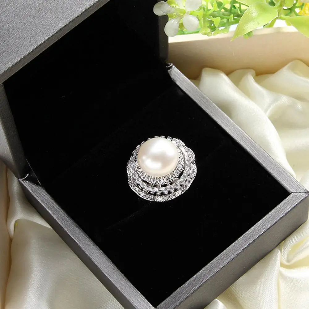 White Pearl Натуральное пресноводное жемчужное покрытое 925 Серебряное кольцо для женщин, свадебное высококачественное циркониевое роскошное ювелирное изделие, жемчужные кольца - Цвет камня: White Pearl