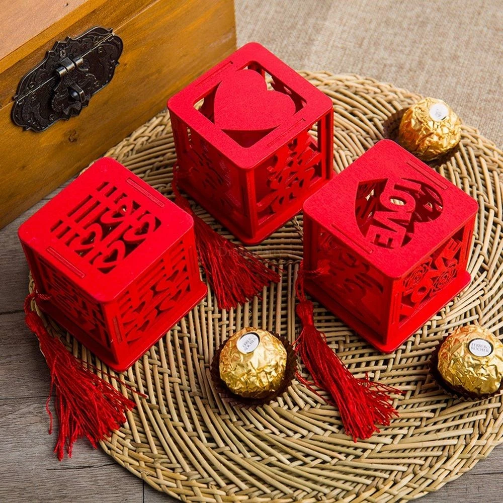 10PCS Chinese Style Wooden Wedding Candy Box New Creative Personality Ceremony Gift Hollow | Дом и сад