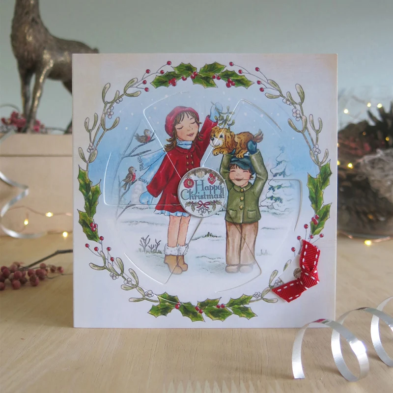 

6*8 inch Clear Transparent Stamps Girl Boy Elk Dog Winter Snowfield Ski Entertainment Christmas Trees Wreath Foliage Ornament