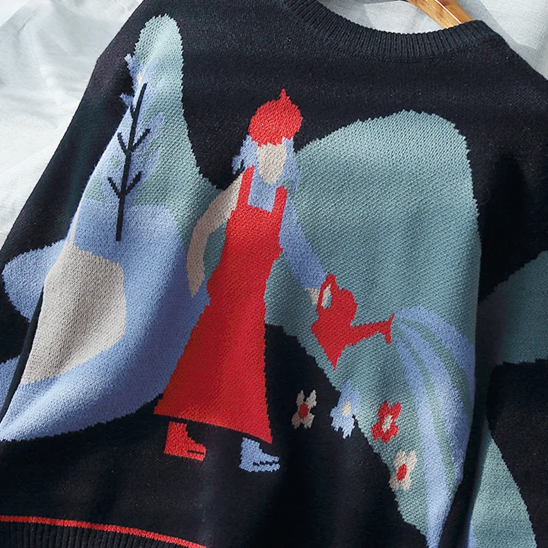 Mooirue зима 2019 забавный свитер с принтом женский круглым вырезом свободный