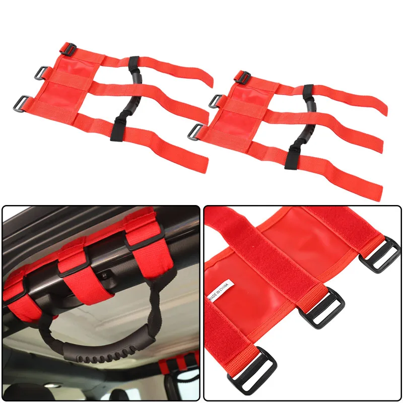 Черный/Красный Регулируемый ремешок рулон бар крепление Боковая ручка захвата