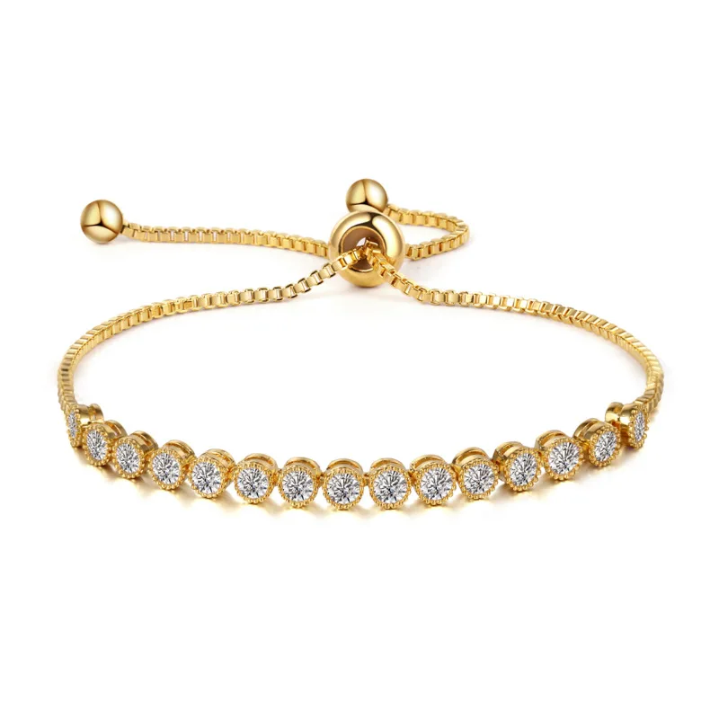 016 GOLD MIEG Марка Ассорти кубического циркония фианит, циркон, кристалл слайд регулируемый браслет покрытый розовым золотом/Родием серебро/желто-золотой Цвет - Окраска металла: 016 GOLD