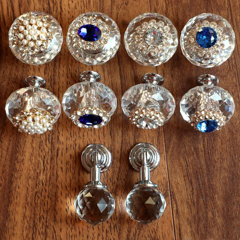 

40MM Crystal Knob European modern crystal furniture Handle wardrobe door shower room glass drawer handle diamond pearl handle