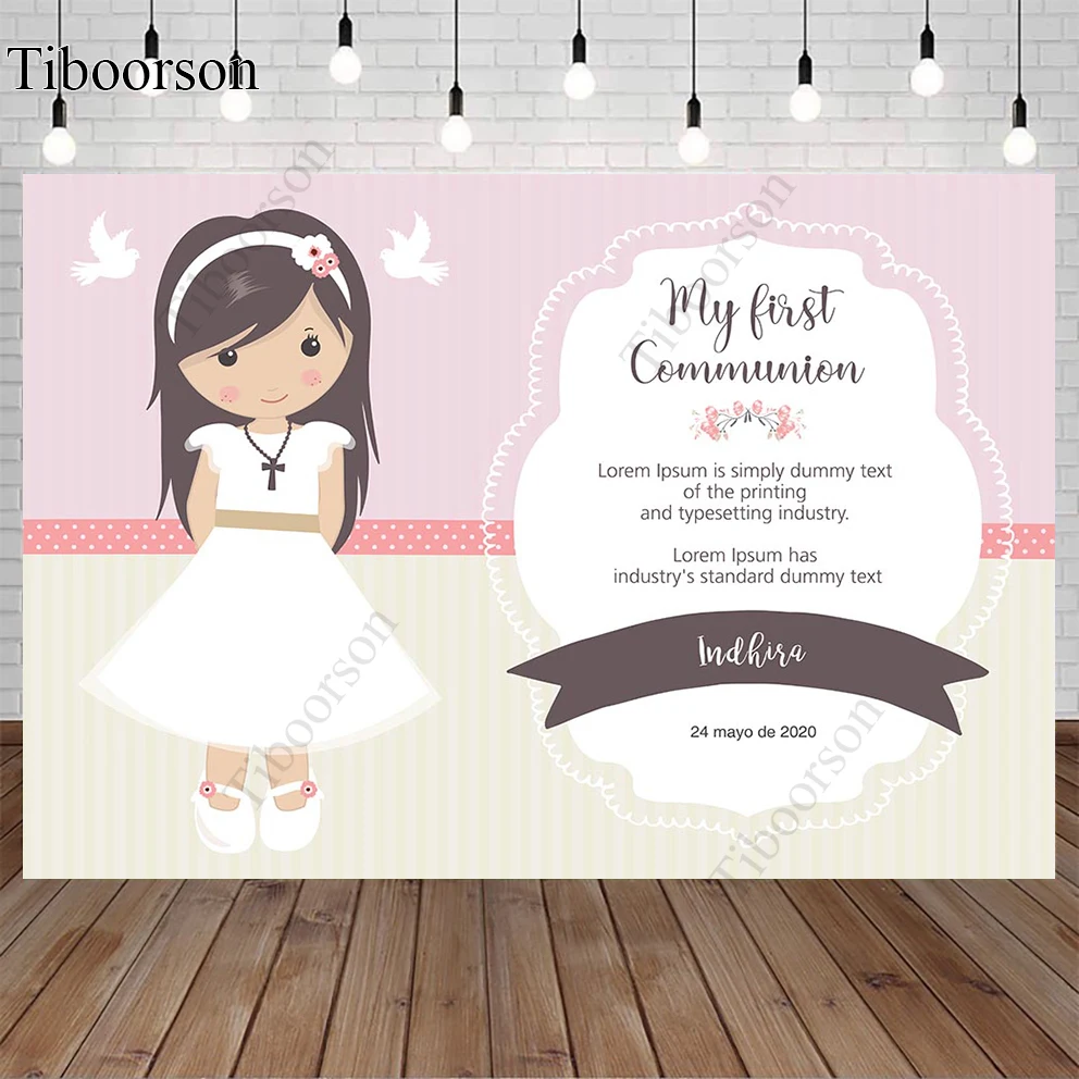 

Girl Photo Backdrop First Holy Communication Newborn Party Decor Baptism Pigeon Pattern Customized Poster Photo Background
