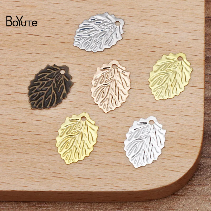 

BoYuTe (500 Pieces/Lot) 10*13MM Metal Brass Stamping Leaf Charms for Jewelry Making Diy Hand Made Materials Wholesale