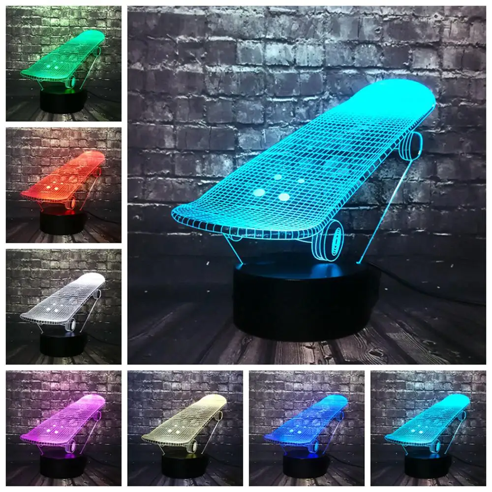 Спортивный скейтборд 3D светодиодный USB лампа трехмерные инновационные настольные компьютеры светильники RGB контроллер настроение сенсорный пульт дистанционного декора игрушка