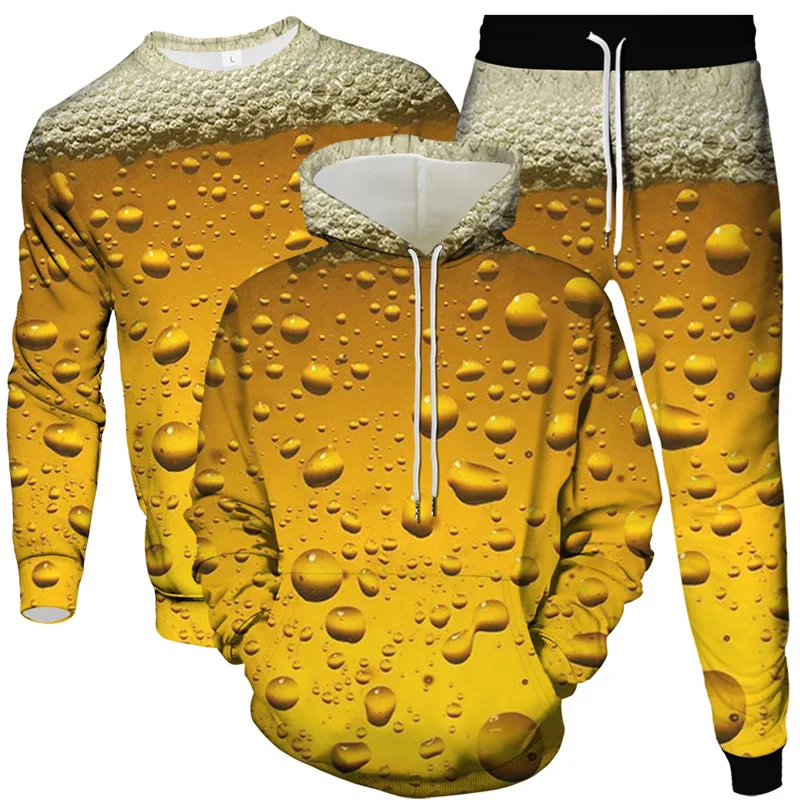 

2021 Spring and Autumn New 3D Print Beer Series Set Digital Print 3D Hoodie Three-piece
