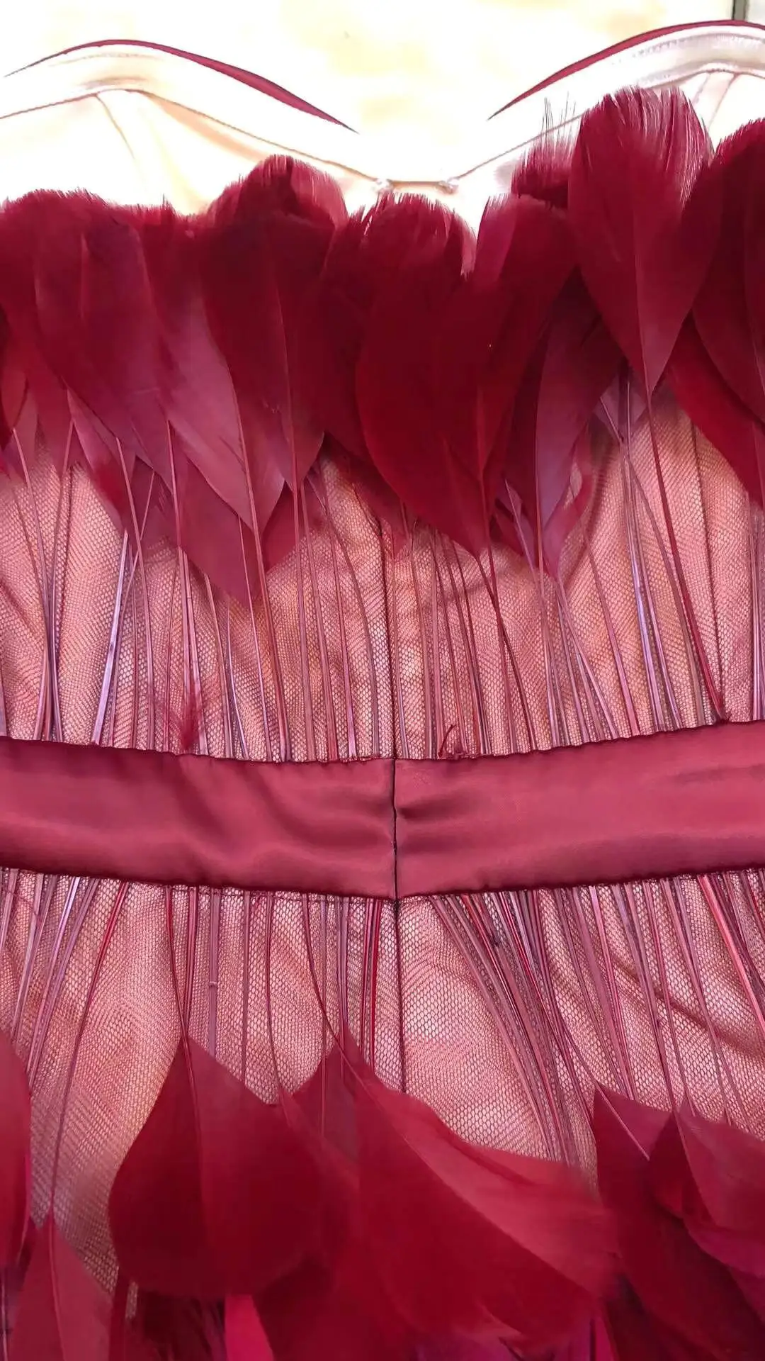 

Women Sexy Feathers Red Slash Neck Strapless Mini Dress 2021 Birthday Evening Party Celebrity Singer Dance Performance Costume