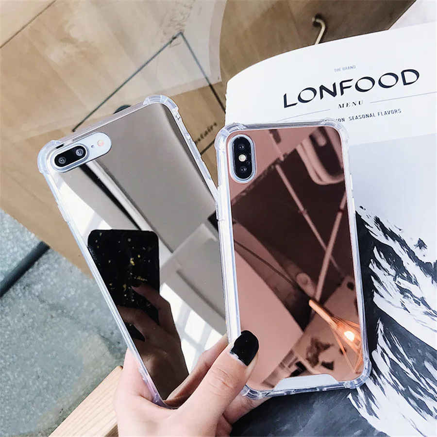 

Luxury Makeup Mirror Phone Case For iphone 11 Pro XS MAX XR X Soft Silicone Stand Cover For iphone 7 8 Plus 6 6S Shockproof Case