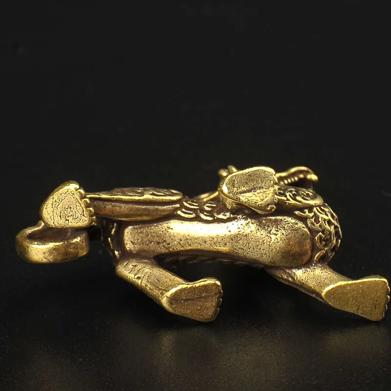 Винтажный латунный китайский старинный зверь Qilin брелок Lucky Подвески ручной