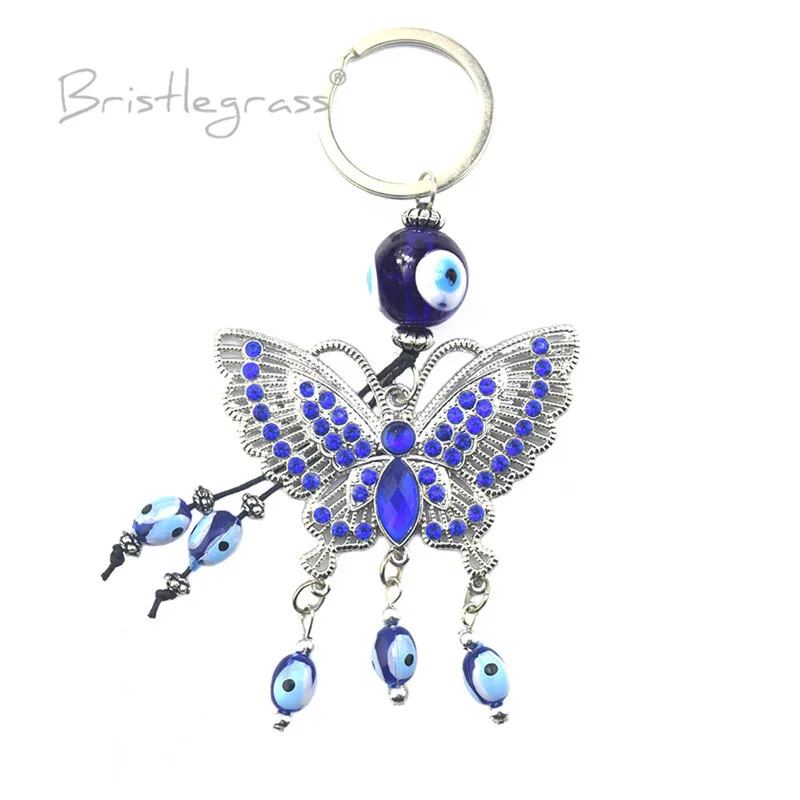 Брислграсс Турецкий Синий Злой Глаз Бабочка Брелок Для Ключей Кольца Держатель Амулеты Подвеска Хранитель Удачи Благословение Защита.