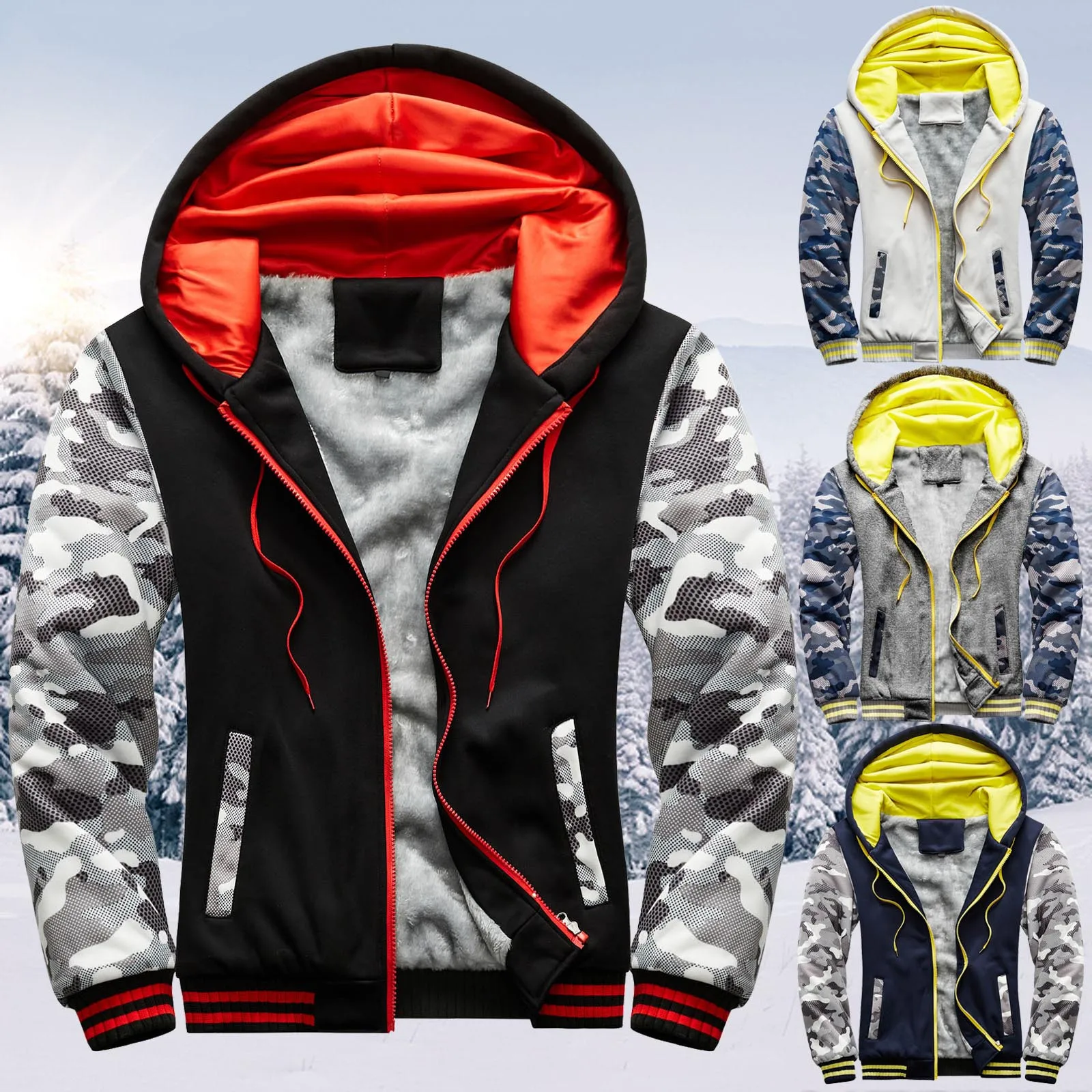 

Mens Hoodie jacket Winter Autumn Warm Villus Zipper plus velvet baseball sports Casual Fashion Sweater Male Jacket Outwear Coat