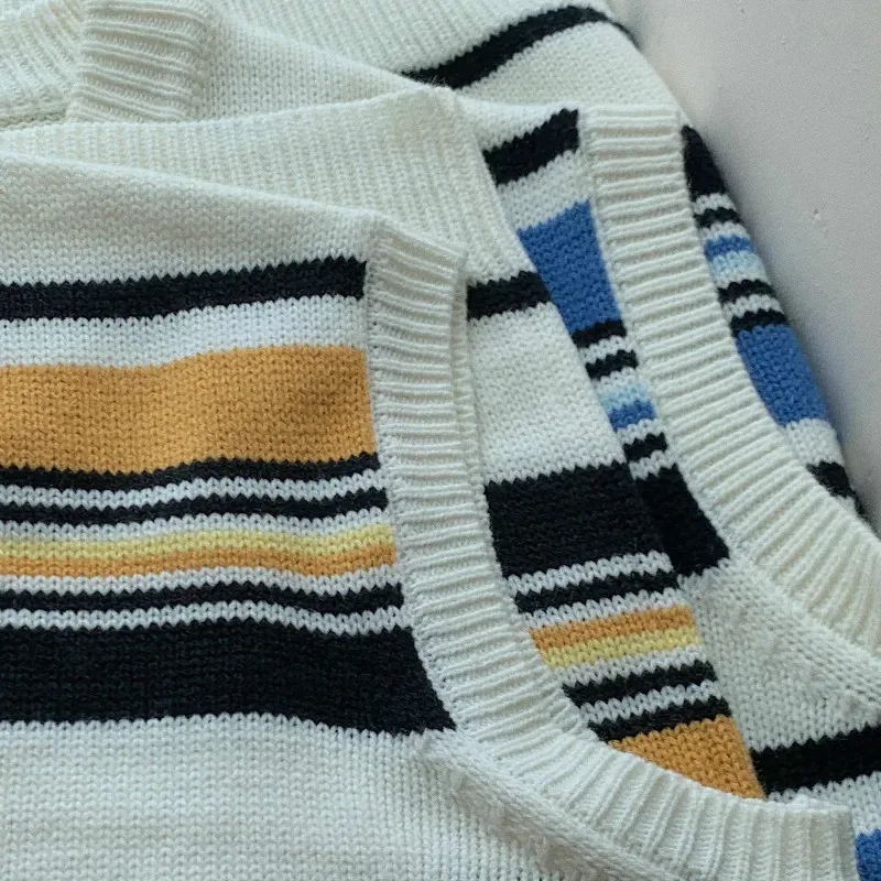 

Sweater Vest Women Japanese Style Loose Leisure BF Unisex Harajuku Striped Stylish Chic Autumn Streetwear Sleeveless Knitwear