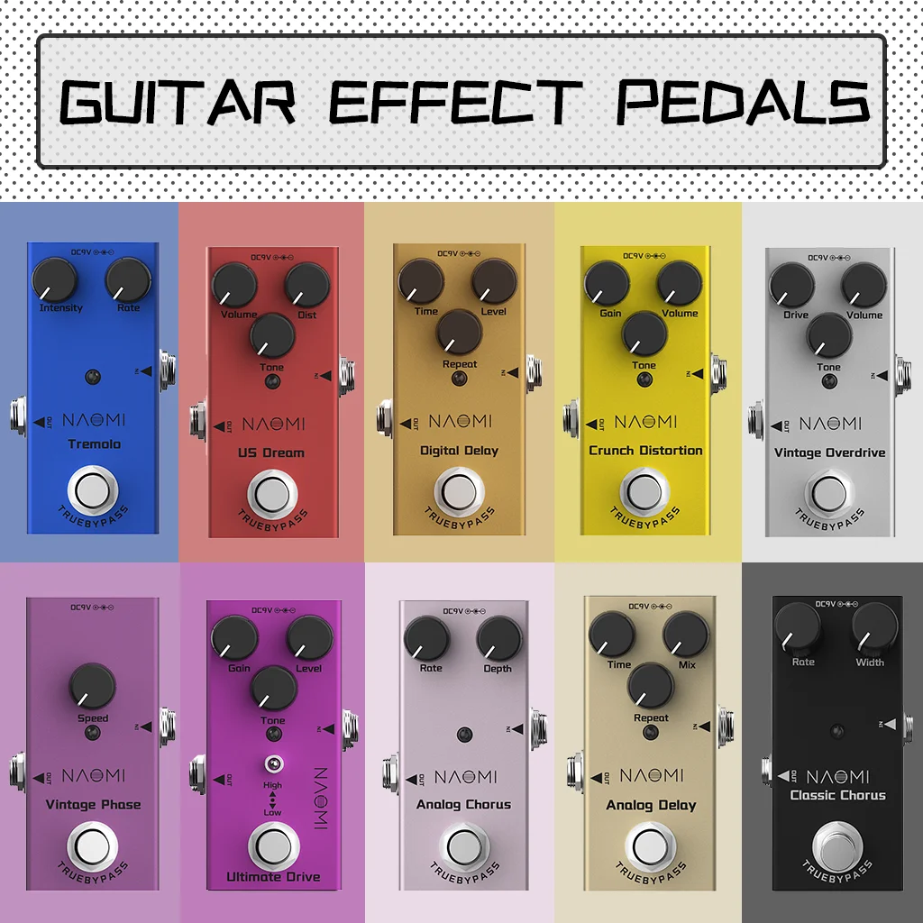 Набор педалей для электрогитары NAOMI Overdrive/Delay/аналоговый Хор/Винтажные фазы/Tremolo