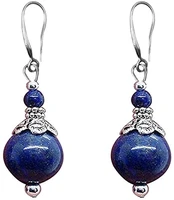 double lapis lazuli drop earrings natural stone round bead dangle earrings for women fashion jewelry gift