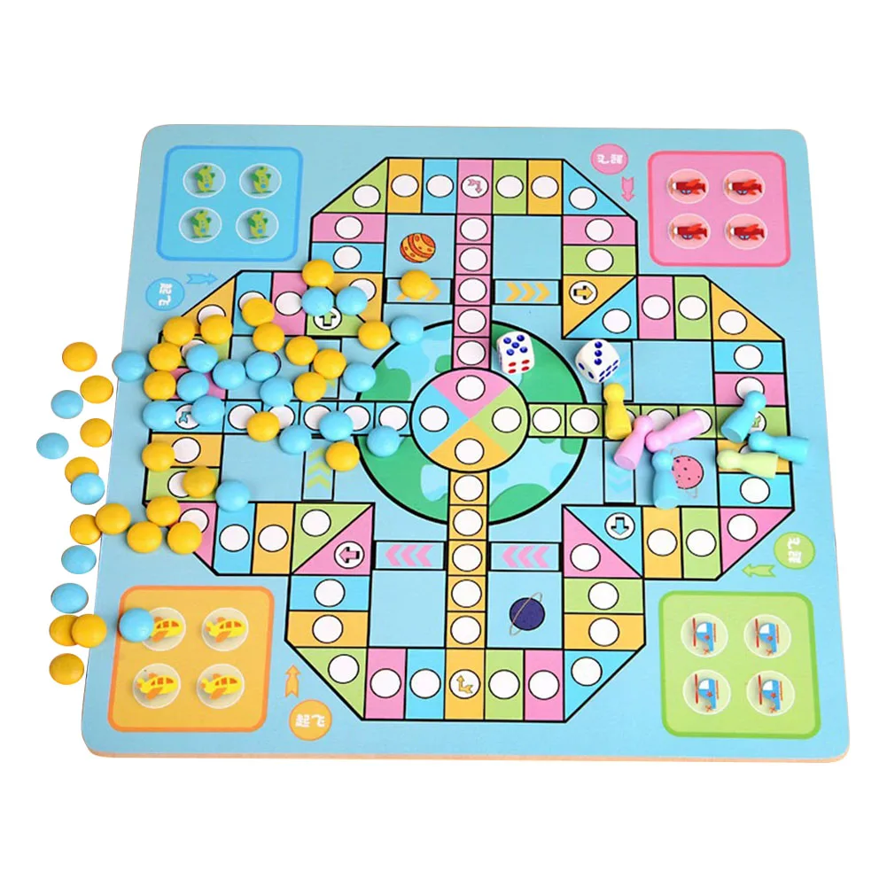 

3 in 1 Wooden Chess Box Flying Chess Party Portable Family Board Game Building Blocks Board Children's Educational Toys