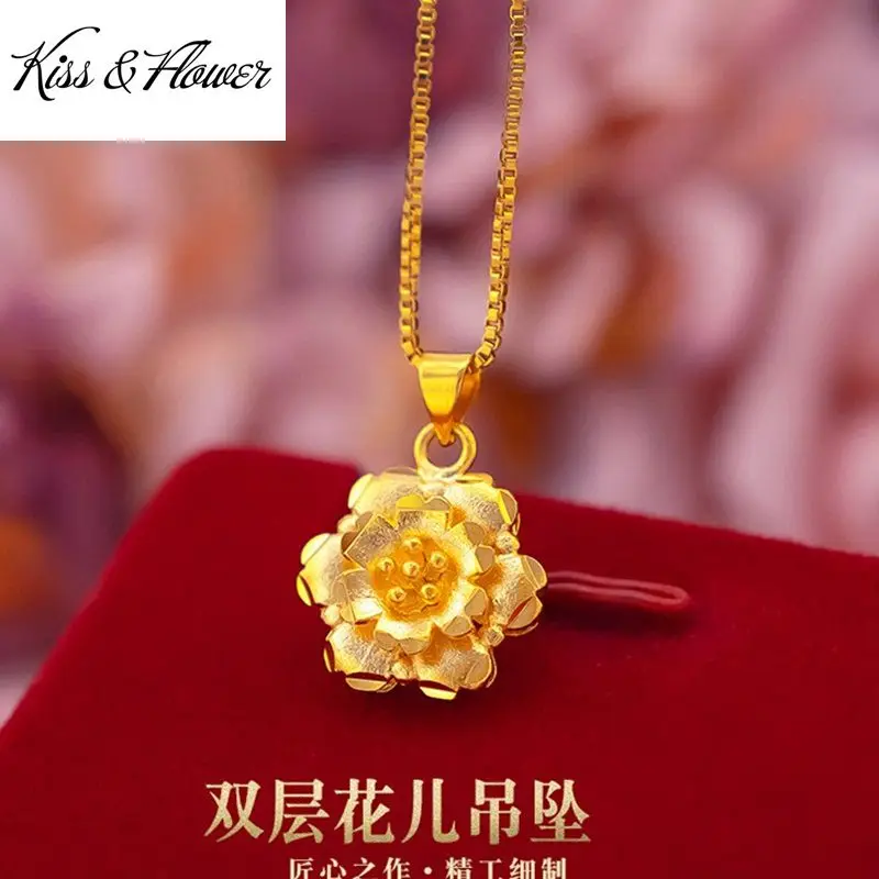 KISS&FLOWER PD12 Fine Fashion Jewelry Wholesale Fashion Woman Girl Mother Birthday Wedding Gift Flower 24KT Gold Pendant Charm