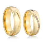 Парные обручальные кольца для мужчин и женщин, блестящие кольца для влюбленных, 1 пара, 14 к позолоченные ювелирные изделия из нержавеющей стали, свадебное кольцо