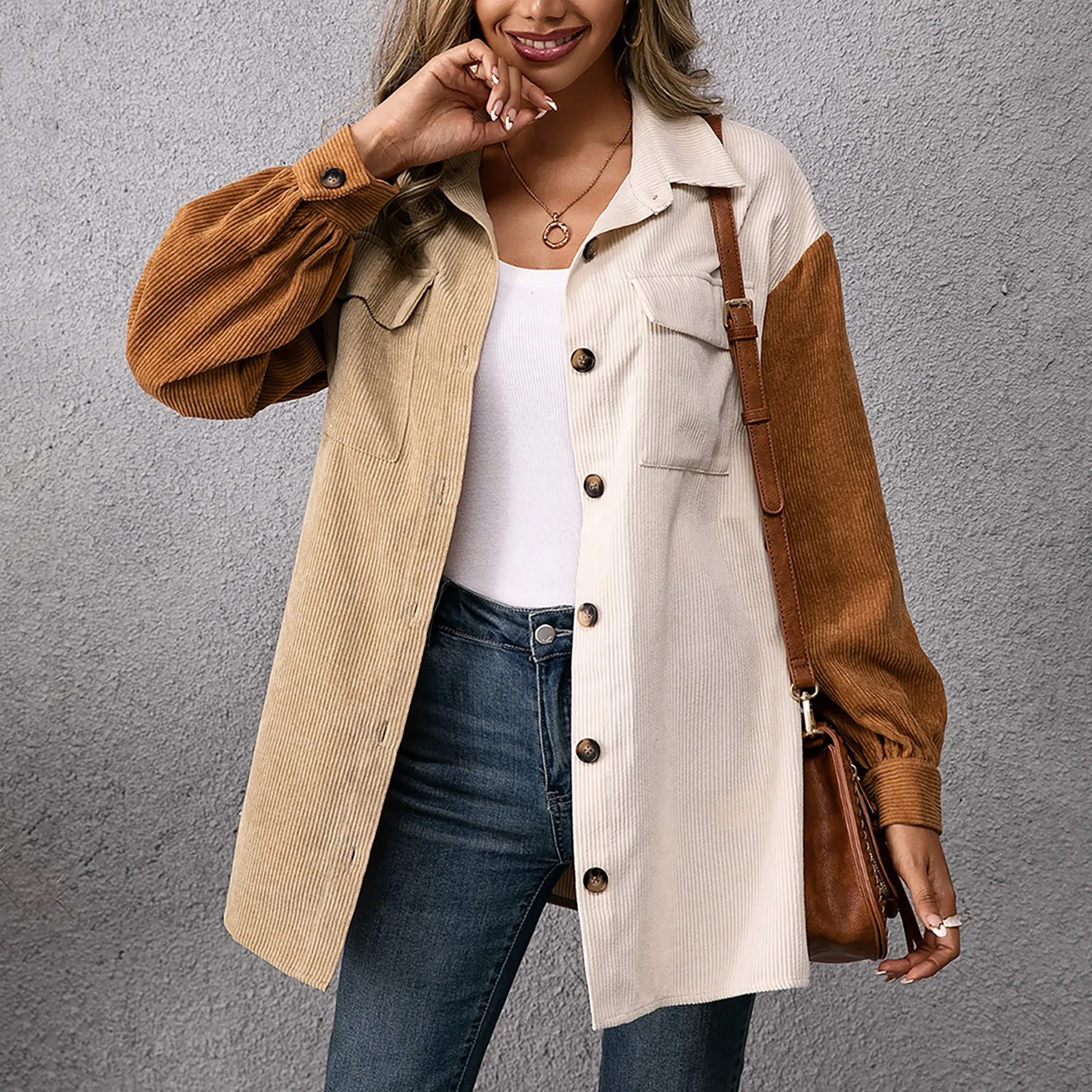 Женская модная повседневная однобортная шерстяная Свободная рубашка с отложным