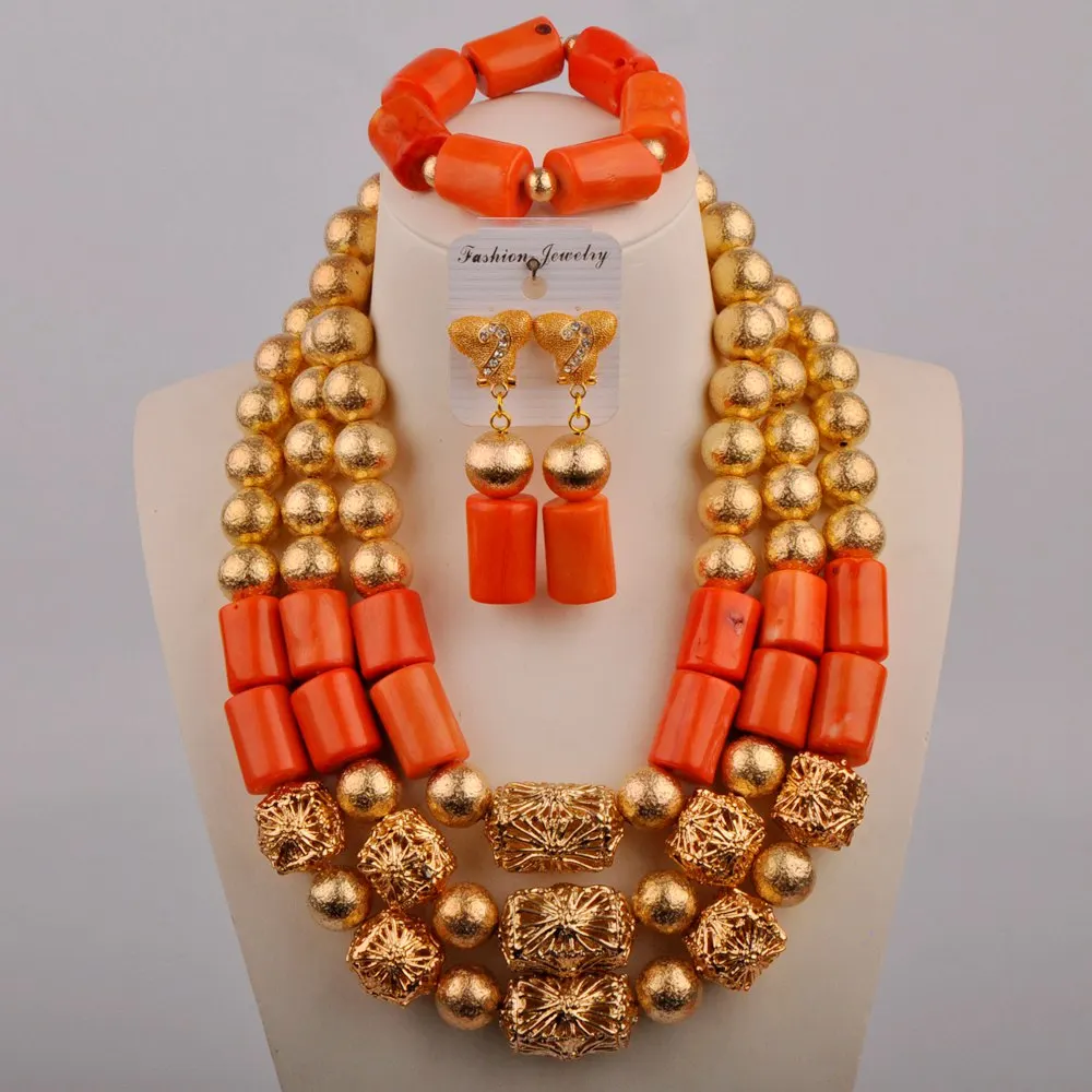 Набор из натурального кораллового ожерелья африканские Свадебные оранжевые
