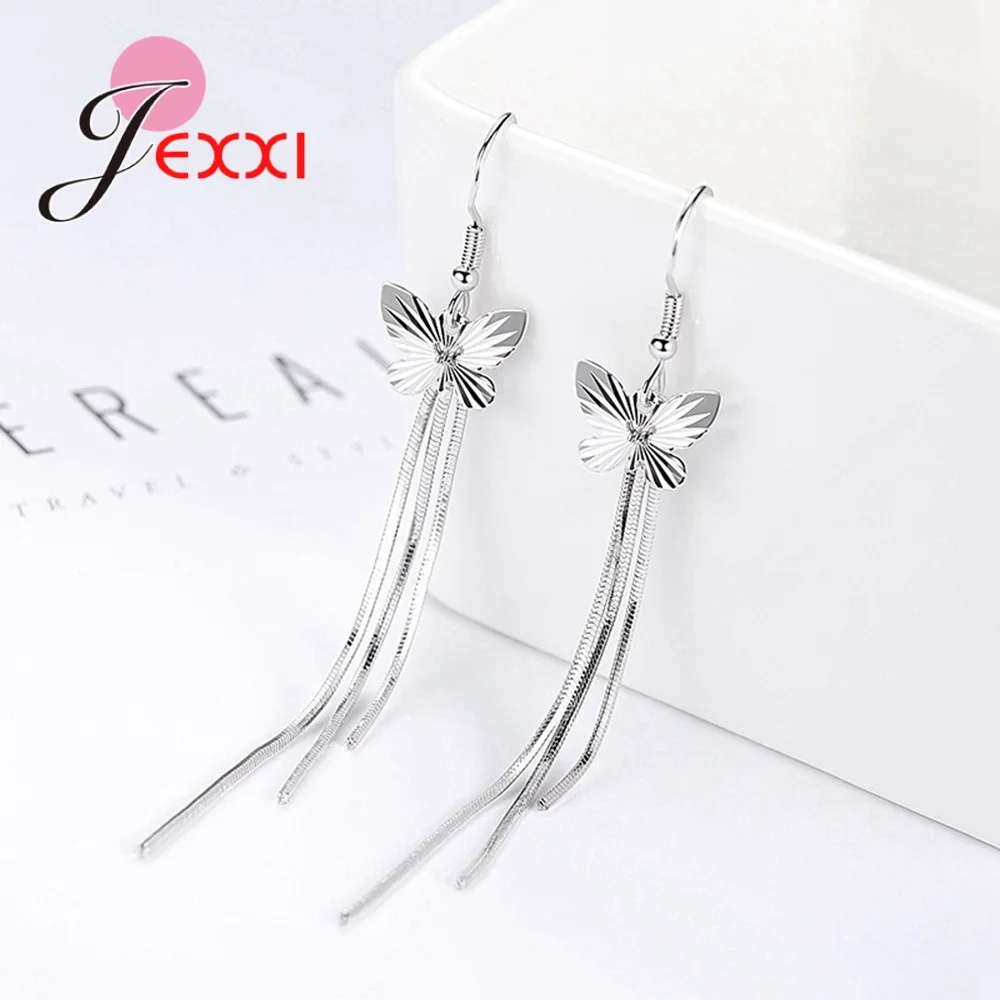

Nice Women Fashion Jewelry Shiny 925 Sterling Silver Metal Tassel Bohemia Stylish Butterfly Dangler Eardrop Earrings Hot Sale