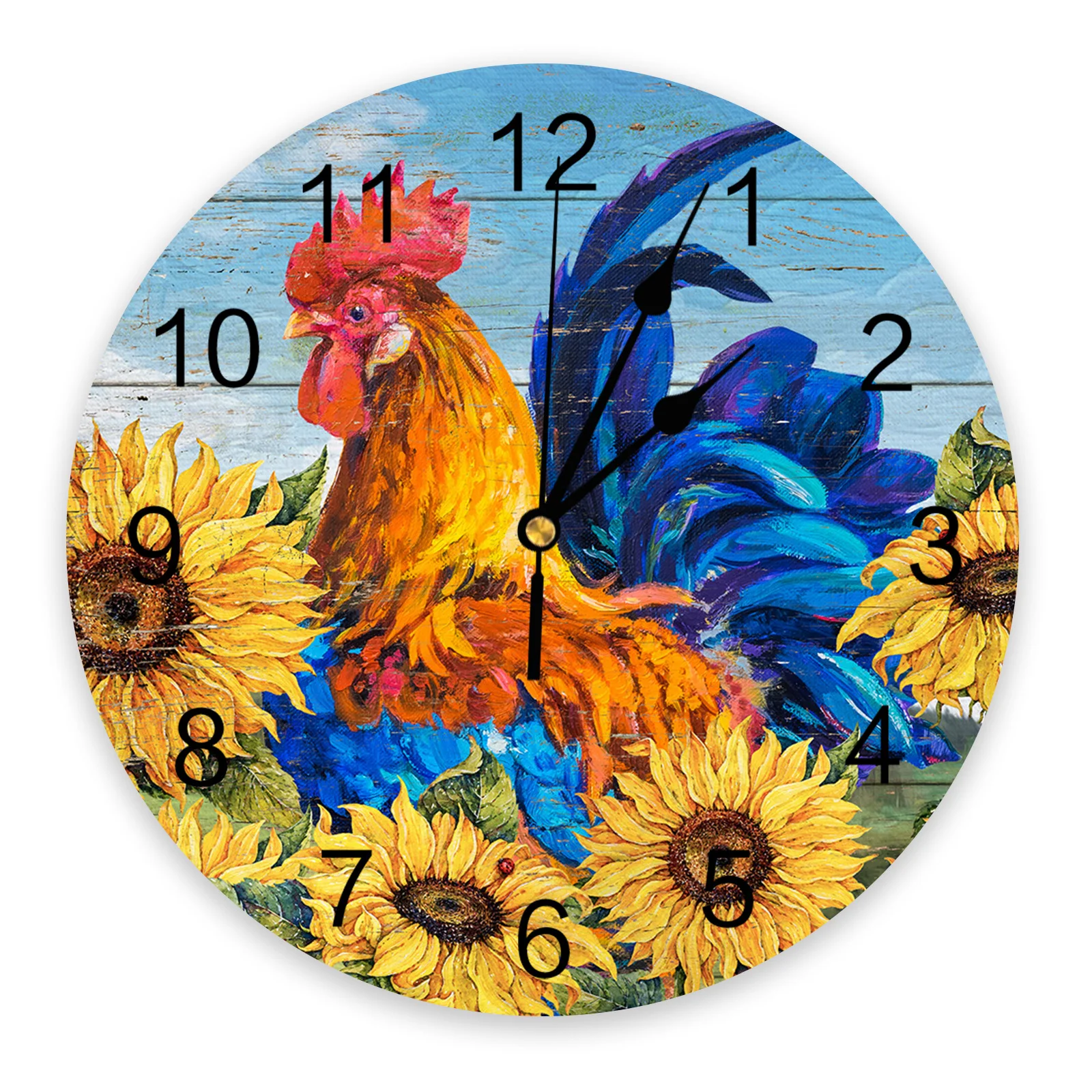 

Rooster Sunflower Farm Idyllic Wall Clock Home Decor Bedroom Silent Oclock Watch Wall Digital Clock Wall Clock Modern Design