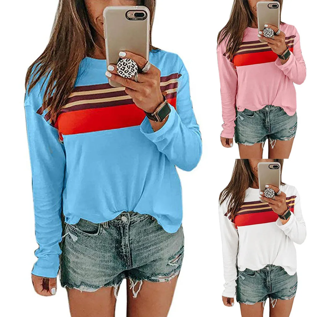 

Vogue Pullover Sweatshirt O-Neck Tops Patchwork Shirt Women Long Sleeve Winter Autumn High Quality Comfortable
