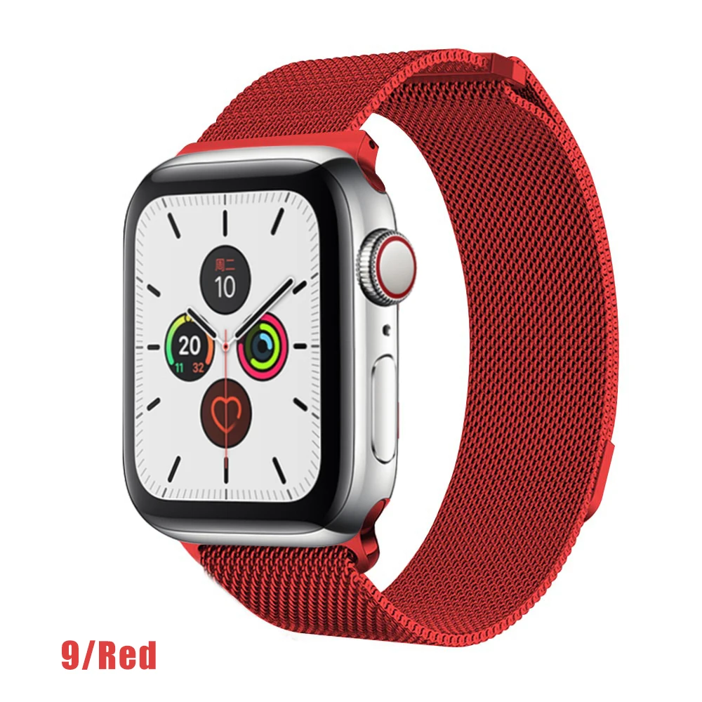 red Миланская петля для apple watch серии 1 2 3 4 5 ремешок для iwatch ремешок из нержавеющей стали магнитная пряжка 38 мм 40 мм 42 мм 44 мм браслет - Цвет ремешка: red