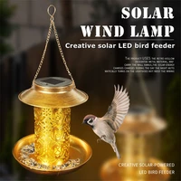 outside bird feeder solar powered garden lantern light bird house wild hanging birdfeeder waterproof copper hollow design